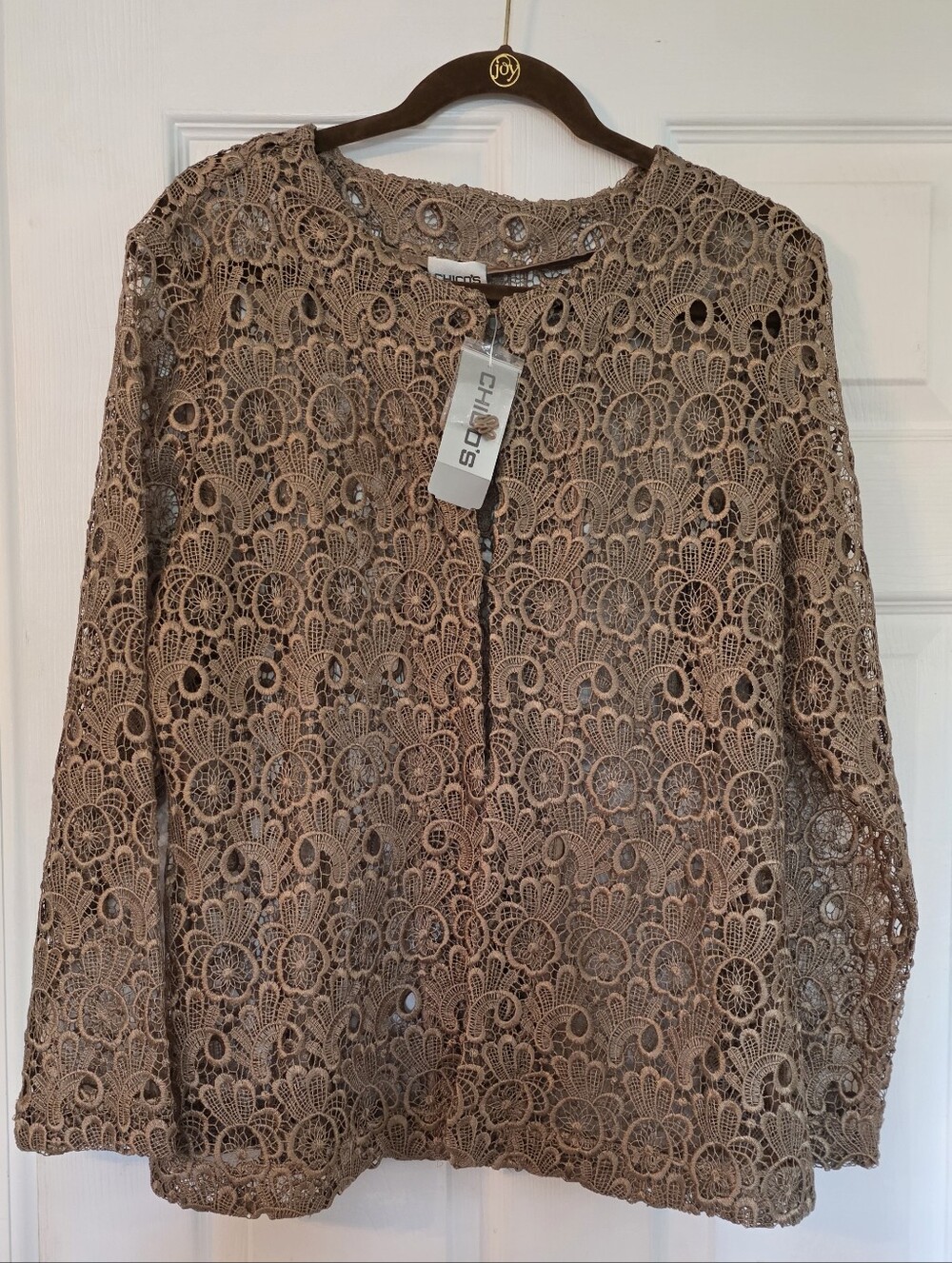 NWT Chico's Gold Metallic Floral Lace Evening Cocktail Jacket Blazer Sz 2 /US 12